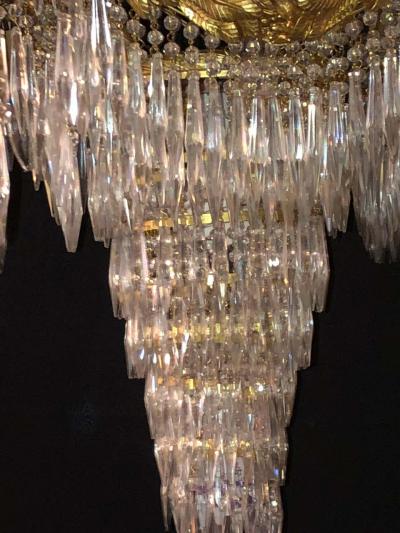 Pair of Bronze Louis XVI Style Crystal Ribbon and Tassle Drapery Chandeliers