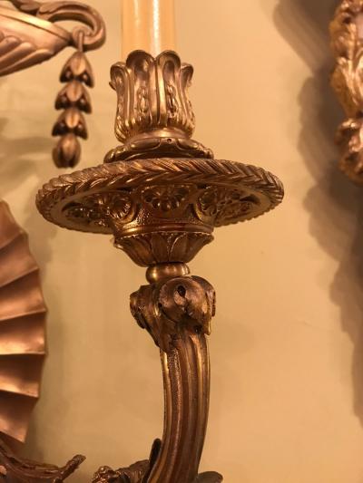 Pair of Bronze Three Light Sconces in an Urn Form
