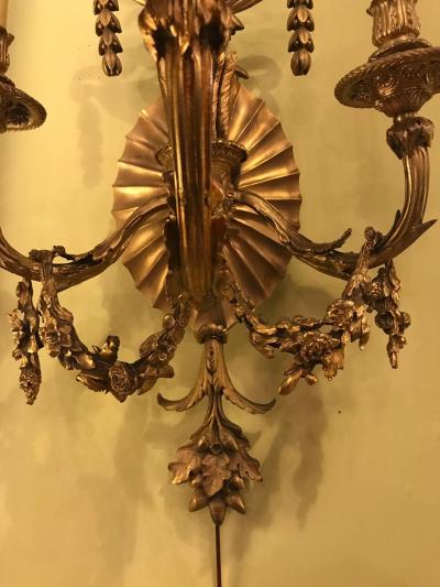 Pair of Bronze Three Light Sconces in an Urn Form