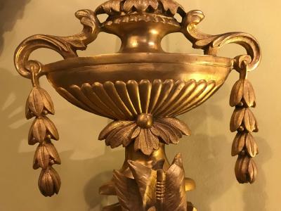 Pair of Bronze Three Light Sconces in an Urn Form