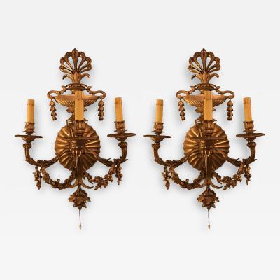 Pair of Bronze Three Light Sconces in an Urn Form
