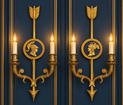 Pair of Bronze Two Light Neoclassical Wall Sconces
