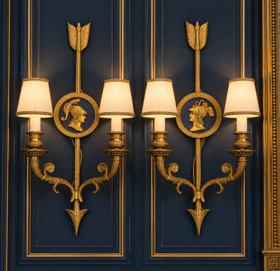 Pair of Bronze Two Light Neoclassical Wall Sconces