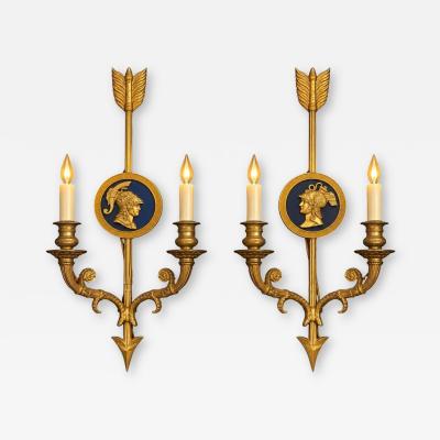 Pair of Bronze Two Light Neoclassical Wall Sconces