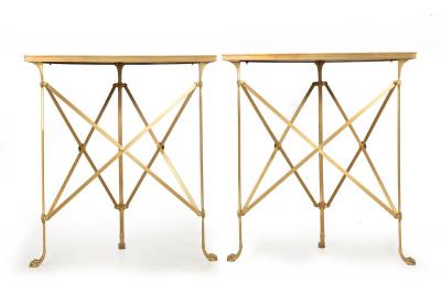 Pair of Bronze and Black Granite Demilune Console Tables Manner of Jansen