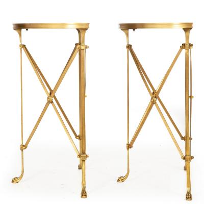 Pair of Bronze and Black Granite Demilune Console Tables Manner of Jansen