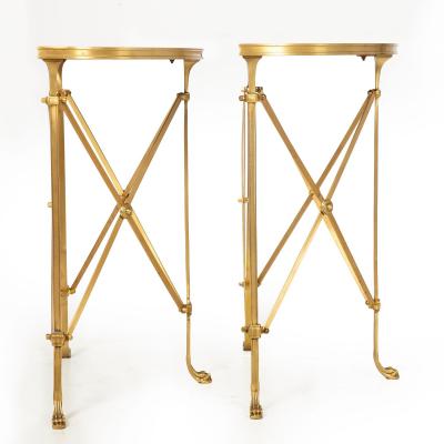 Pair of Bronze and Black Granite Demilune Console Tables Manner of Jansen