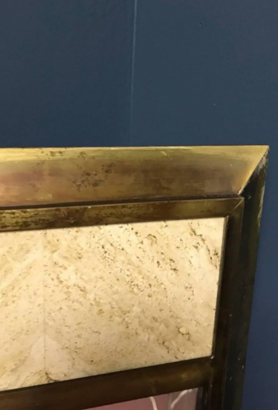 Pair of Bronze and Travertine Mirrors