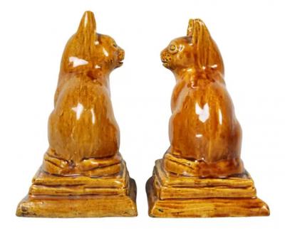 Pair of Brown Stoneware Cats