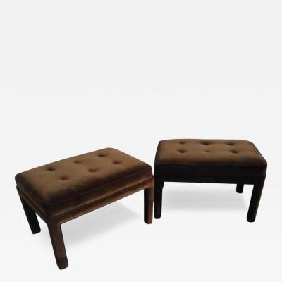 Pair of Brown Velour Parsons Style Tufted Ottomans