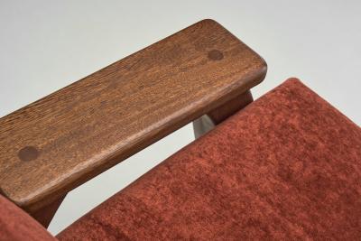 Pair of Brutalist Armchairs Upholstered in Red Mohair France 1960s