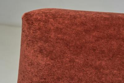 Pair of Brutalist Armchairs Upholstered in Red Mohair France 1960s