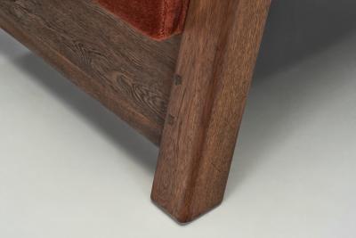 Pair of Brutalist Armchairs Upholstered in Red Mohair France 1960s