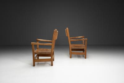 Pair of Brutalist Armchairs with Leather Seats Europe 1970s