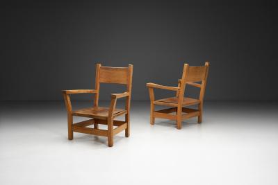 Pair of Brutalist Armchairs with Leather Seats Europe 1970s