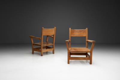 Pair of Brutalist Armchairs with Leather Seats Europe 1970s