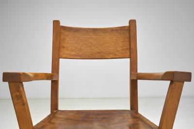 Pair of Brutalist Armchairs with Leather Seats Europe 1970s