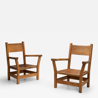 Pair of Brutalist Armchairs with Leather Seats Europe 1970s