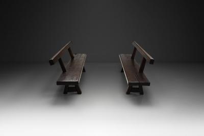 Pair of Brutalist Benches in Solid Oak Belgium Second Half of the 20th Century