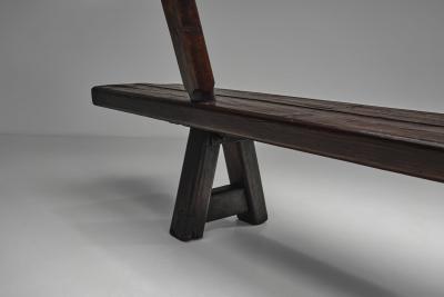 Pair of Brutalist Benches in Solid Oak Belgium Second Half of the 20th Century