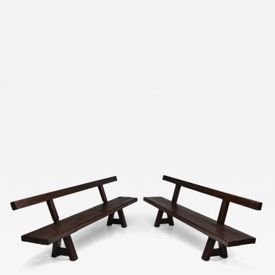 Pair of Brutalist Benches in Solid Oak Belgium Second Half of the 20th Century