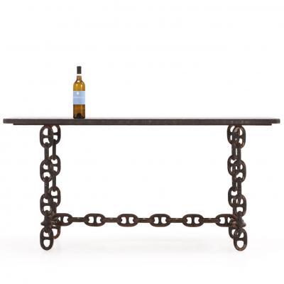 Pair of Brutalist Blue Stone Top Chain Consoles C 1970