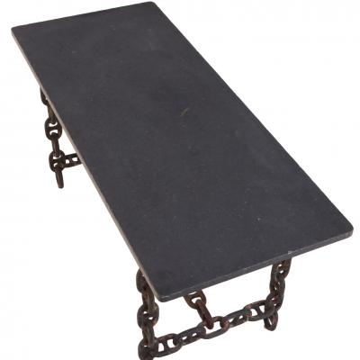 Pair of Brutalist Blue Stone Top Chain Consoles C 1970