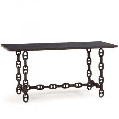 Pair of Brutalist Blue Stone Top Chain Consoles C 1970