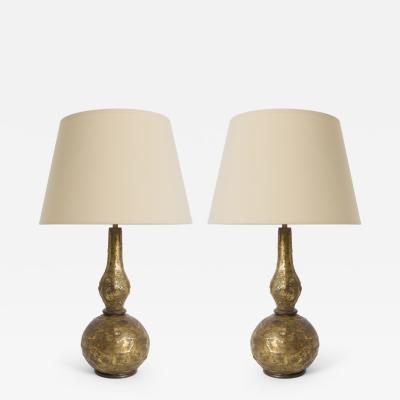 Pair of Brutalist Brass Table Lamps by Max Br 