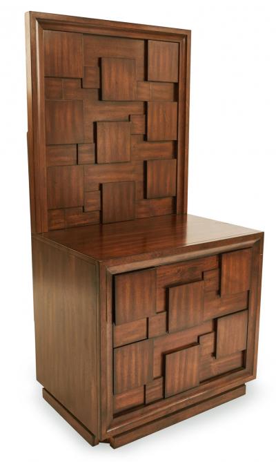 Pair of Brutalist Mahogany Two Drawer Bedside Tables