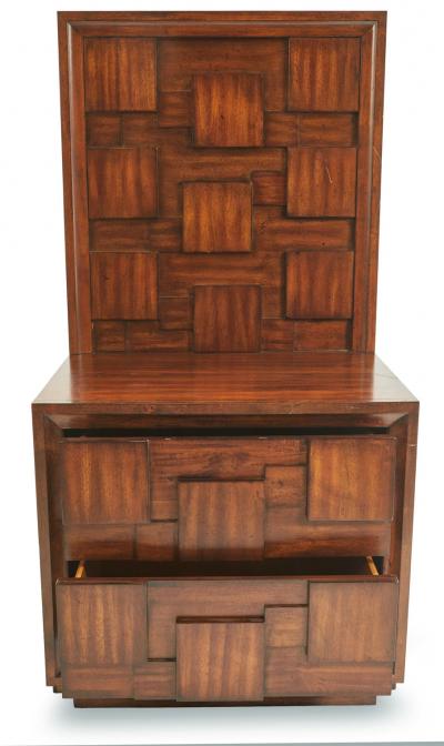 Pair of Brutalist Mahogany Two Drawer Bedside Tables