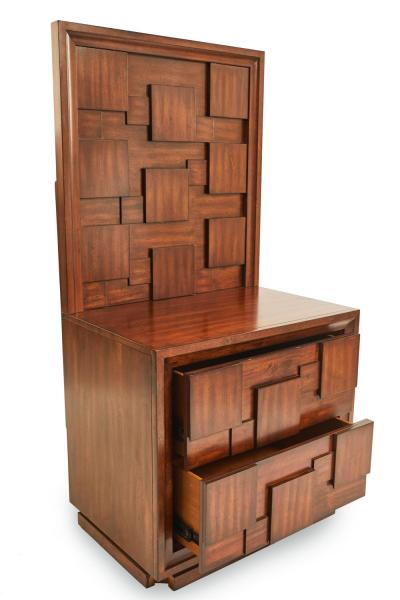 Pair of Brutalist Mahogany Two Drawer Bedside Tables