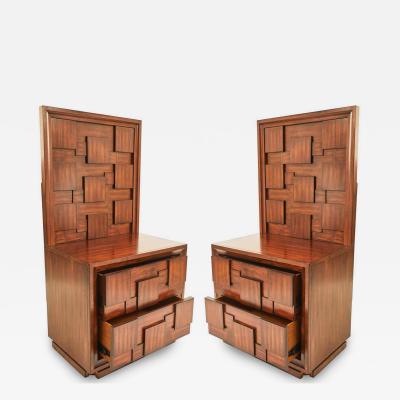 Pair of Brutalist Mahogany Two Drawer Bedside Tables