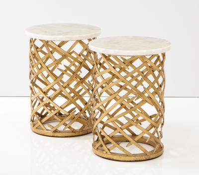 Pair of Brutalist Side Tables with Crystalline Quartz Tops 