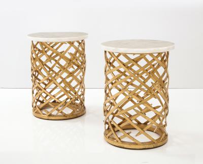 Pair of Brutalist Side Tables with Crystalline Quartz Tops 