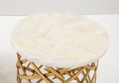 Pair of Brutalist Side Tables with Crystalline Quartz Tops 