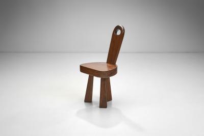 Pair of Brutalist Solid Wood Low Tripod Chairs France 1960s