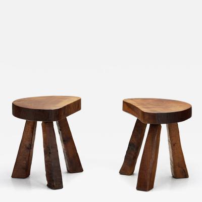 Pair of Brutalist Tripod Stools France 1960s