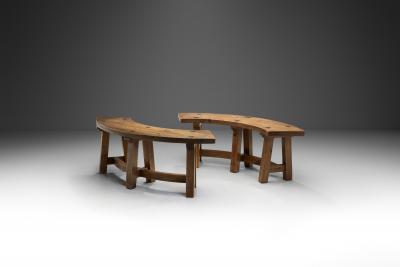 Pair of Brutalist Wooden Benches France 1960s