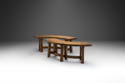 Pair of Brutalist Wooden Benches France 1960s