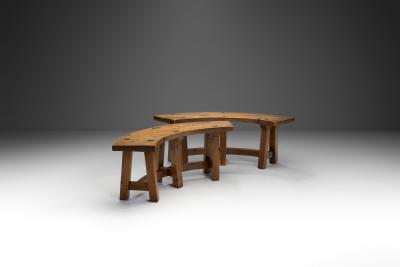 Pair of Brutalist Wooden Benches France 1960s