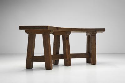 Pair of Brutalist Wooden Benches France 1960s