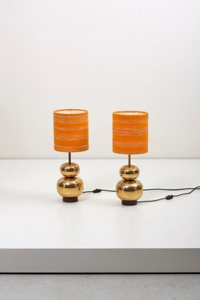 Pair of Bubble Brass 1970s Table Lamps with Original Shades