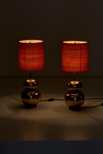 Pair of Bubble Brass 1970s Table Lamps with Original Shades