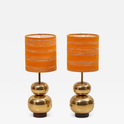 Pair of Bubble Brass 1970s Table Lamps with Original Shades