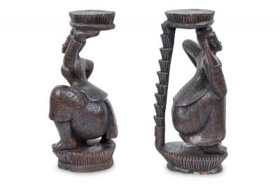 Pair of Burmese Ebonized Wood Dancing Figures