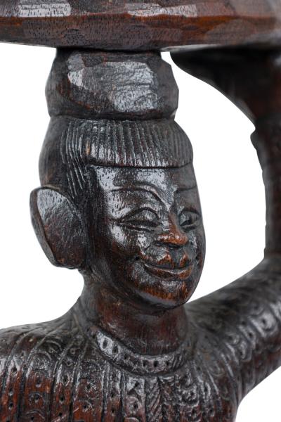 Pair of Burmese Ebonized Wood Dancing Figures