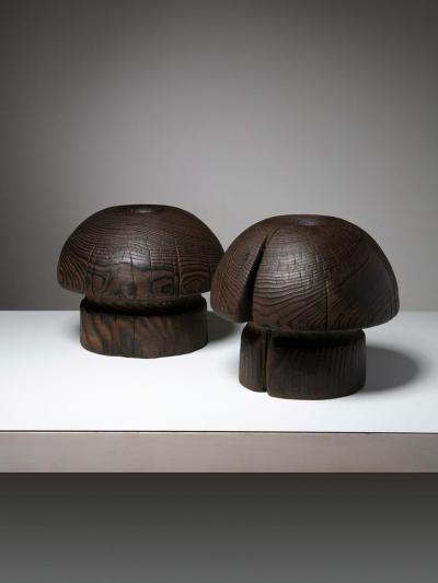 Pair of Burnished Solid Wood Vases