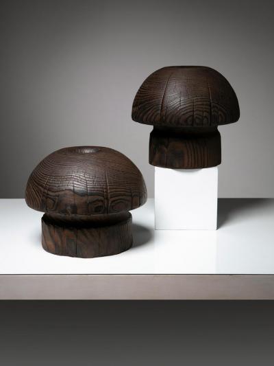 Pair of Burnished Solid Wood Vases