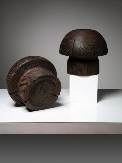 Pair of Burnished Solid Wood Vases